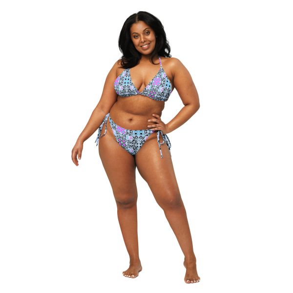 All-over print recycled string bikini (Blue)