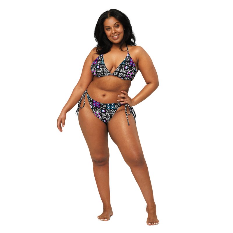 All-over print recycled string bikini (Black)