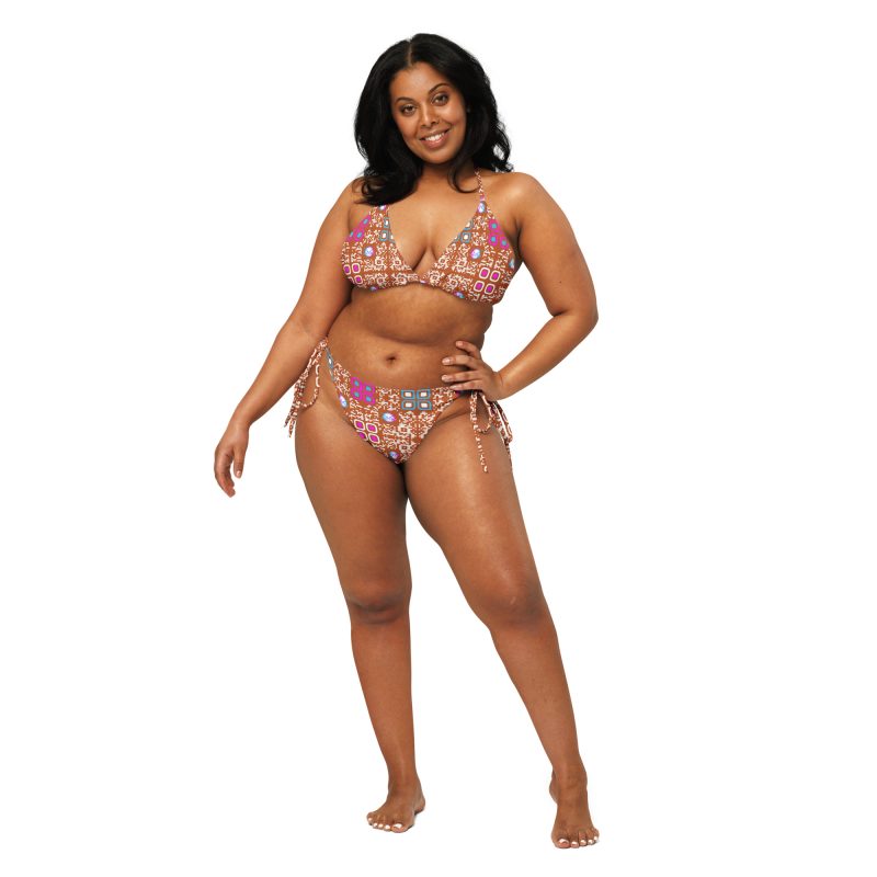 All-over print recycled string bikini (Almond)
