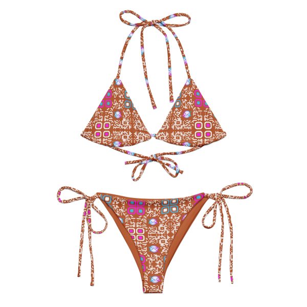 All-over print recycled string bikini (Almond) - Image 5