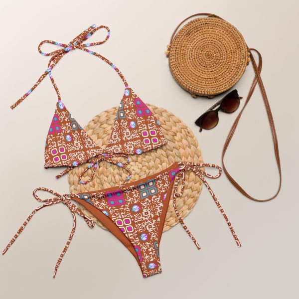 All-over print recycled string bikini (Almond) - Image 6