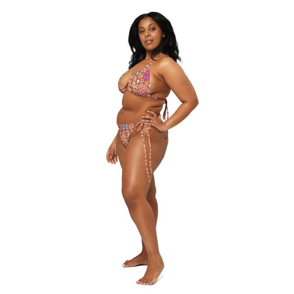 All-over print recycled string bikini (Almond) - Image 7