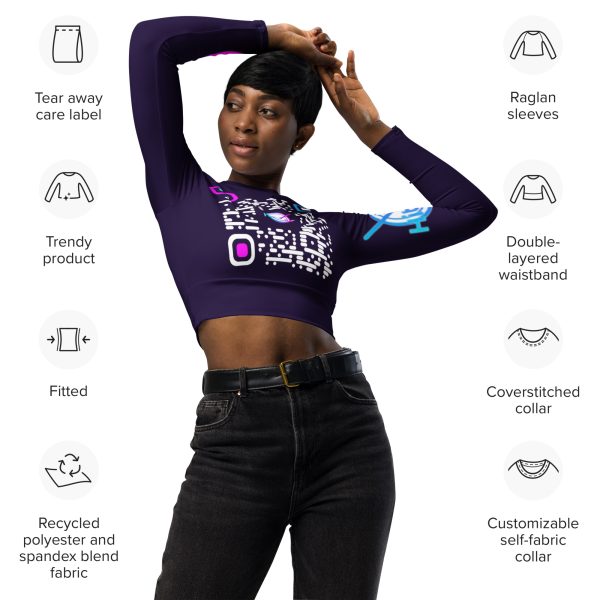 Recycled long-sleeve crop top (Purple TrAp) - Image 3