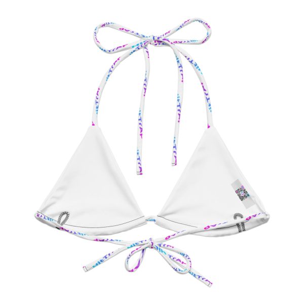 White w/ Black QR print recycled string bikini top - Image 7