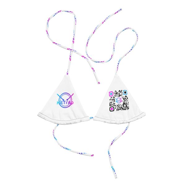 White w/ Black QR print recycled string bikini top - Image 2