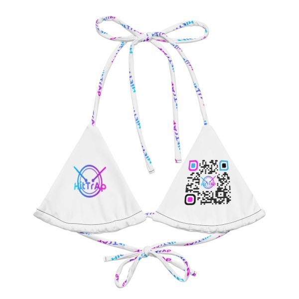 White w/ Black QR print recycled string bikini top - Image 3