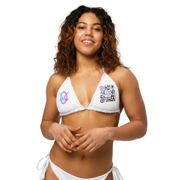 White w/ Black QR print recycled string bikini top - Image 4